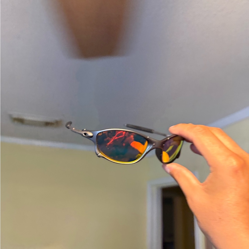 Mirrored Sport Sunglasses - Black Frame with Orange/Red Mirrors Oakley Oakleys
